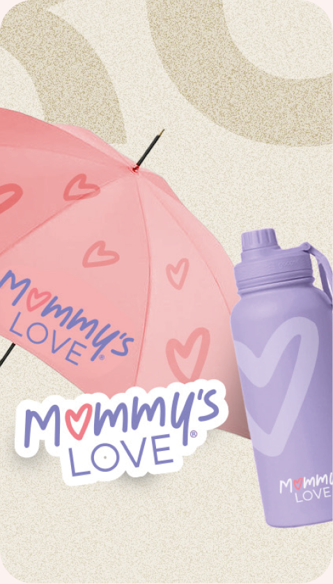 Línea Mommy's Love sobre fondo de corazones